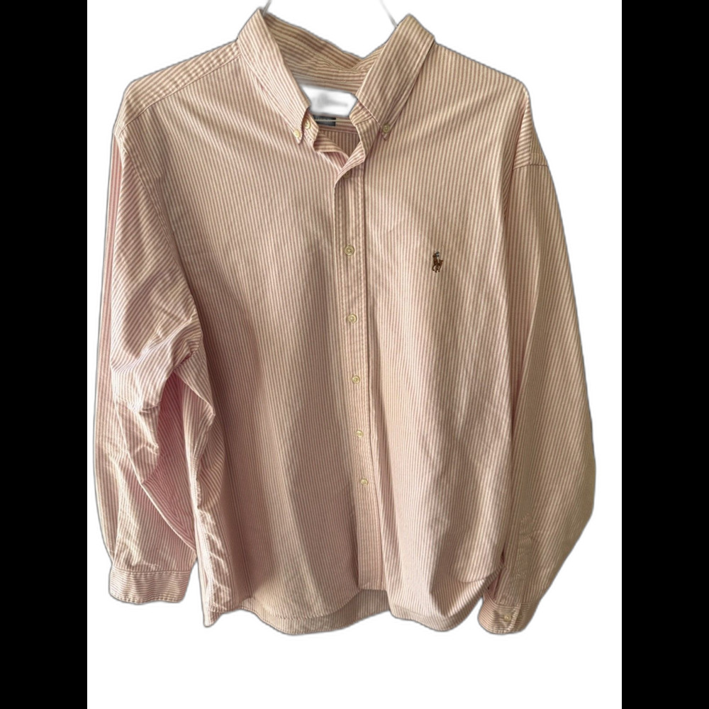 Polo Ralph Lauren Pink White Stripe Dress Shirt Mens 18 36/37 Classic Fit